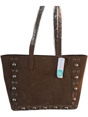 Moda Luxe Brown Suede Studded Tote